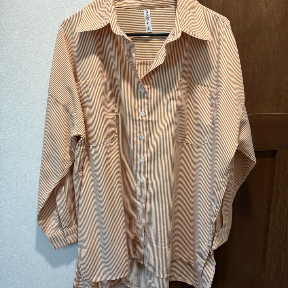Zenana Outfitters Mustard Oversized Button Down Shirt